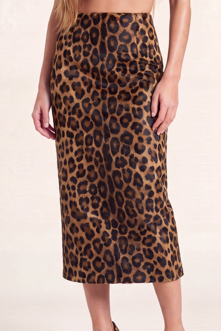 Calf Hair Pencil Skirt - Brown Leopard - leopard calf hair detail, waist to hem
