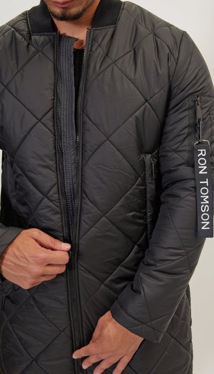 Light Padded Long Coat Jacket - Black - Ron Tomson