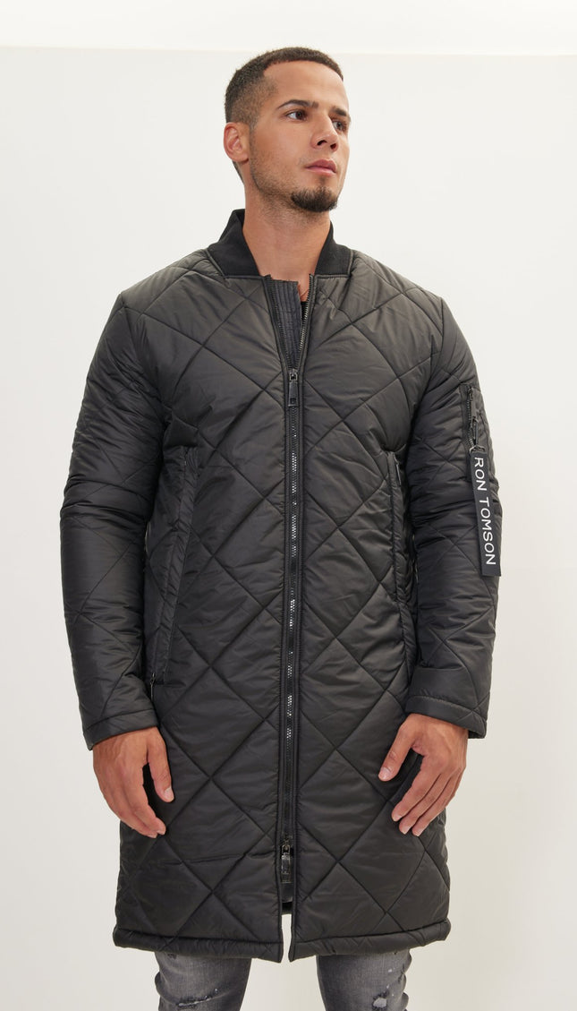 Light Padded Long Coat Jacket - Black - Ron Tomson