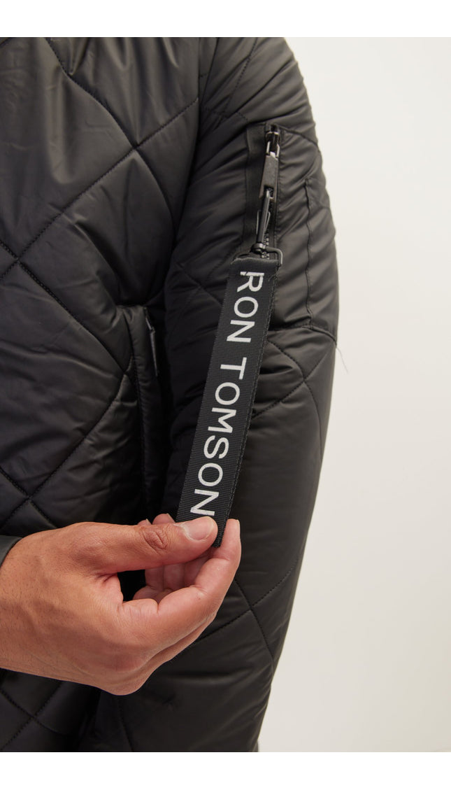 Light Padded Long Coat Jacket - Black - Ron Tomson