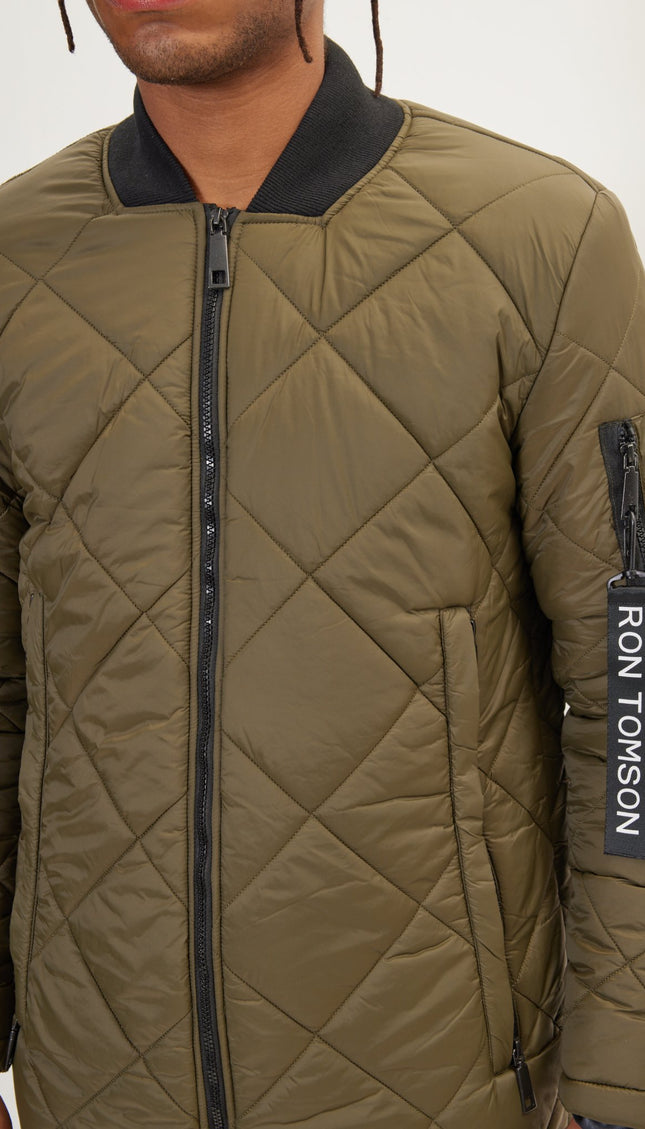 Light Padded Long Coat Jacket - Green - Ron Tomson