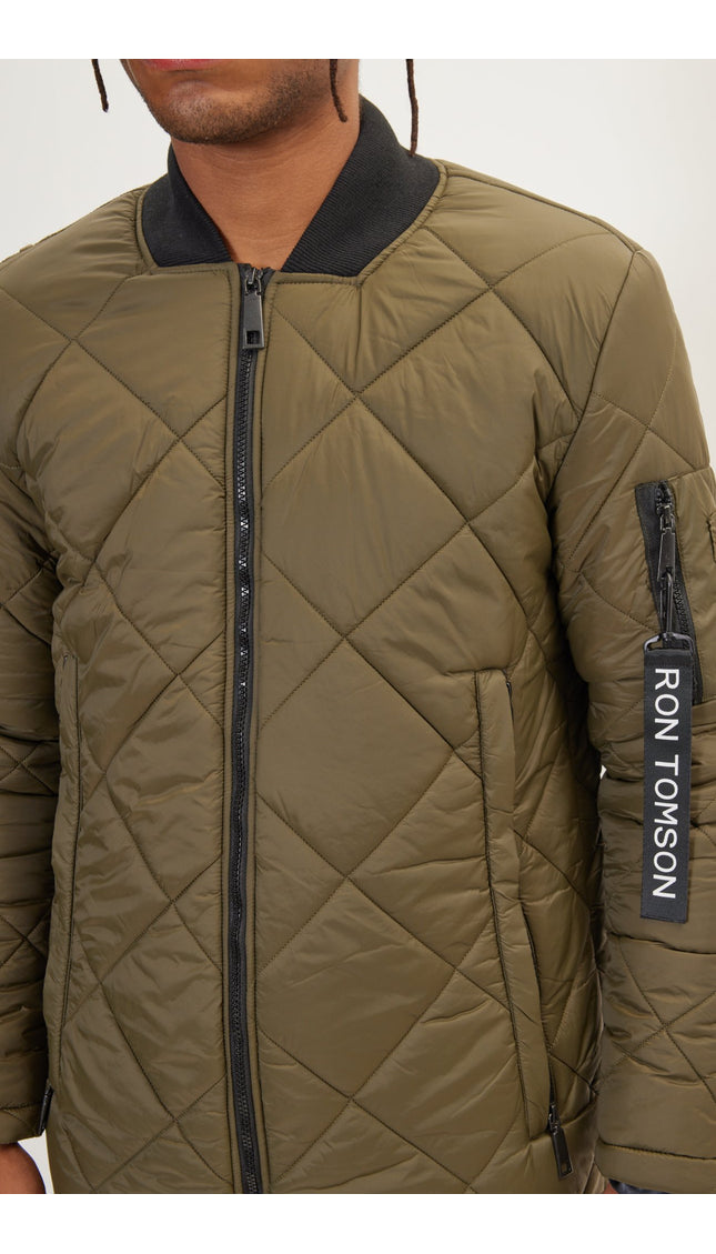 Light Padded Long Coat Jacket - Green - Ron Tomson