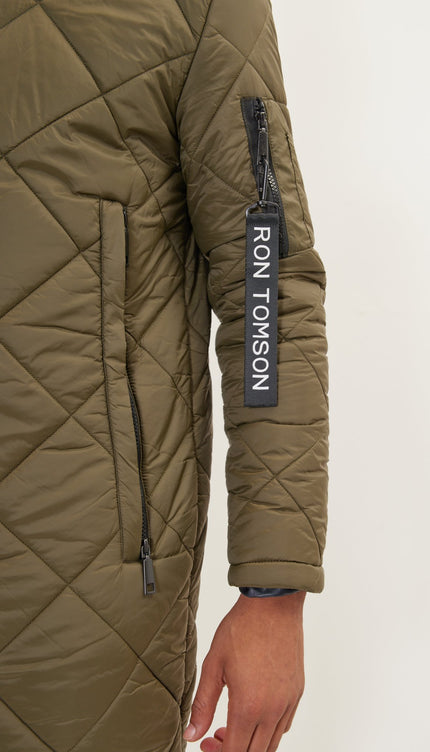 Light Padded Long Coat Jacket - Green - Ron Tomson