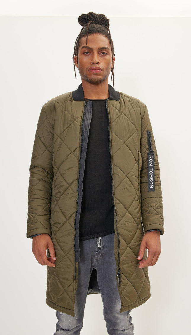 Light Padded Long Coat Jacket - Green - Ron Tomson