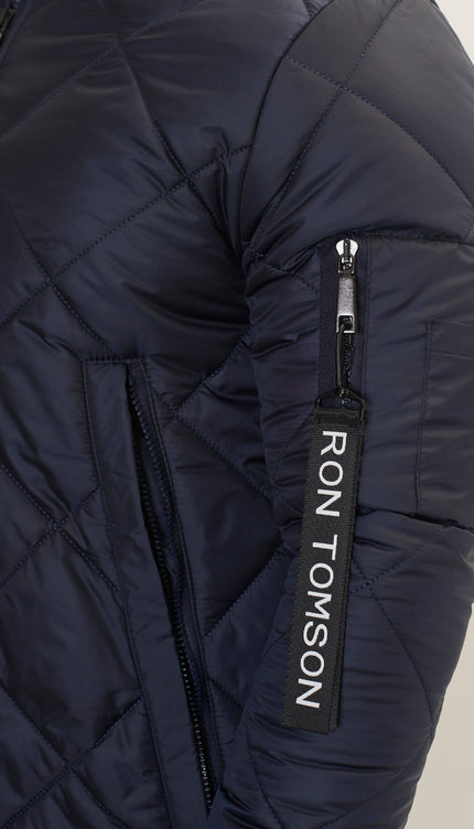 Light Padded Long Coat Jacket - Navy - Ron Tomson
