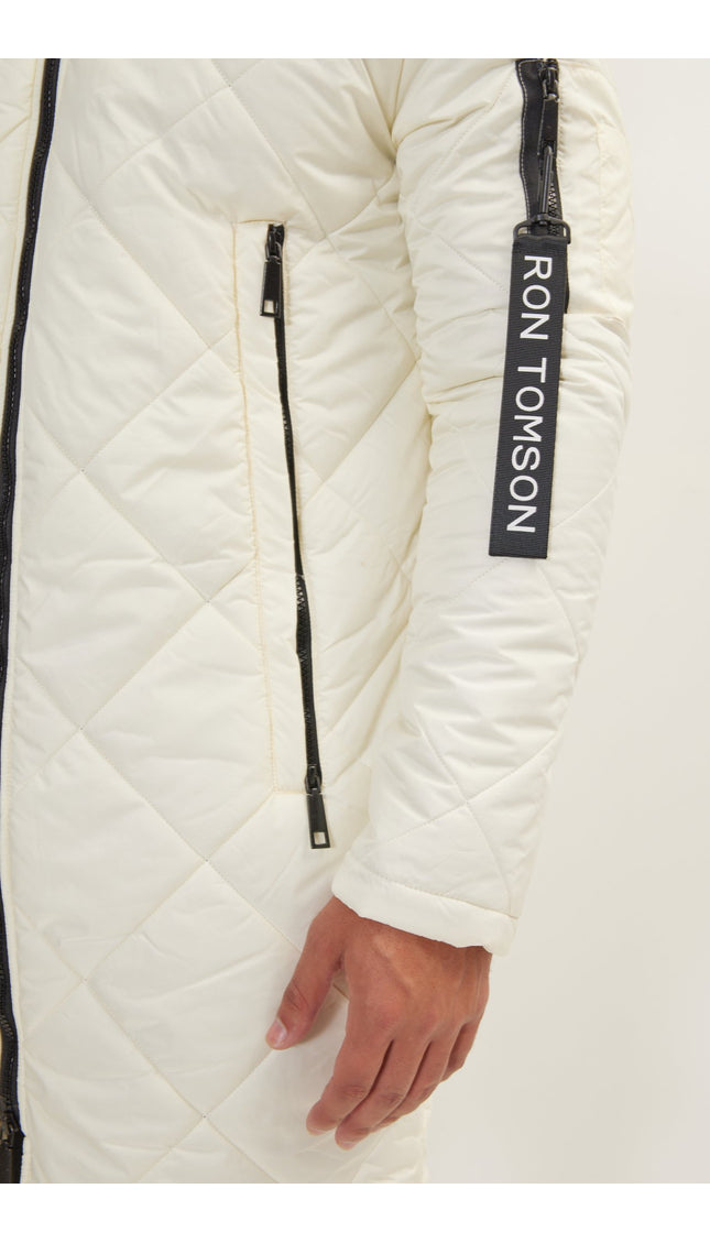 Light Padded Long Coat Jacket - Off White - Ron Tomson