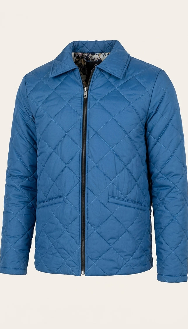 Light Padded Quilted Jacket - Blue - Front