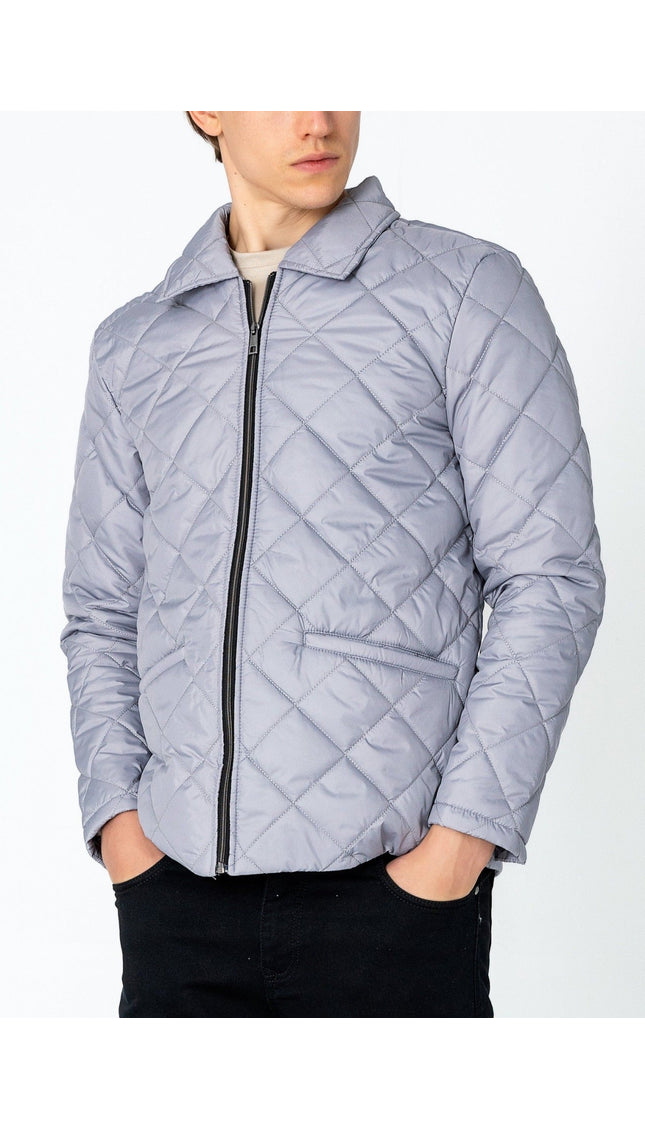 Light Padded Zipper Closure Jacket - Grey - Ron Tomson