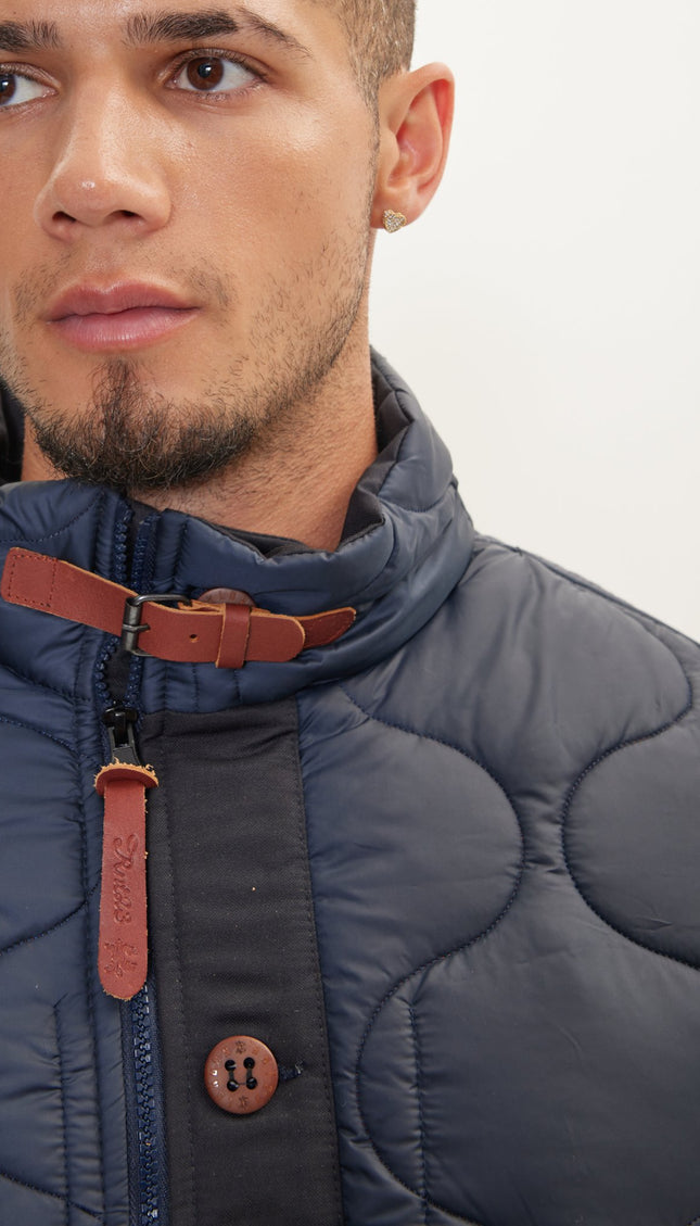 Light Padded Zipper-Up Coat - Navy - Ron Tomson