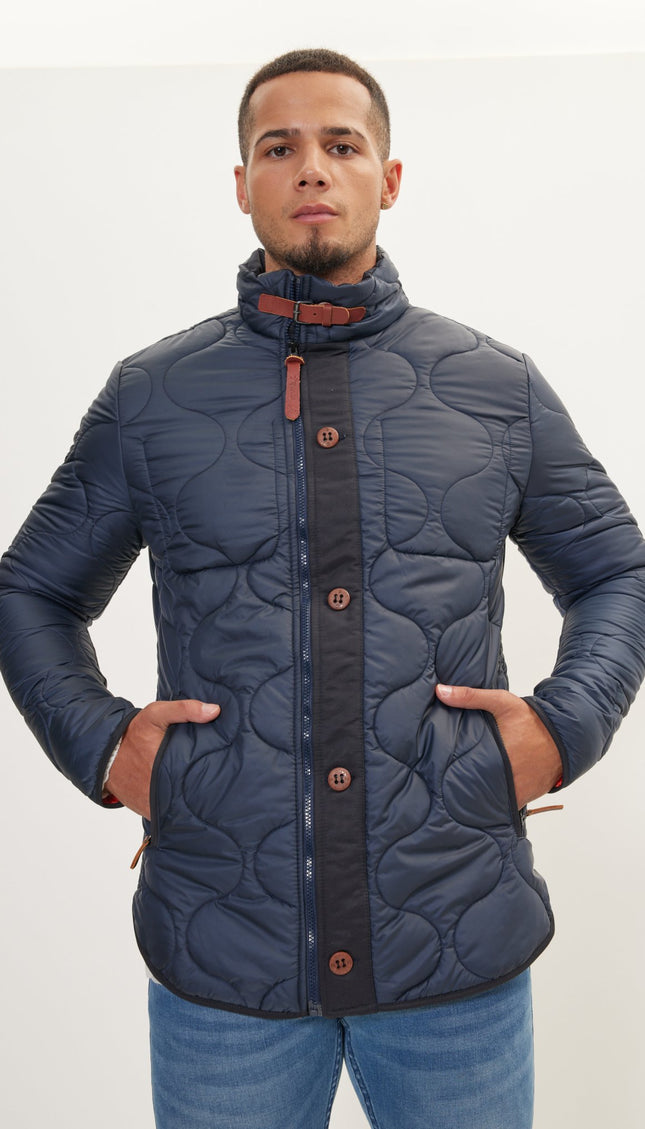 Light Padded Zipper-Up Coat - Navy - Ron Tomson