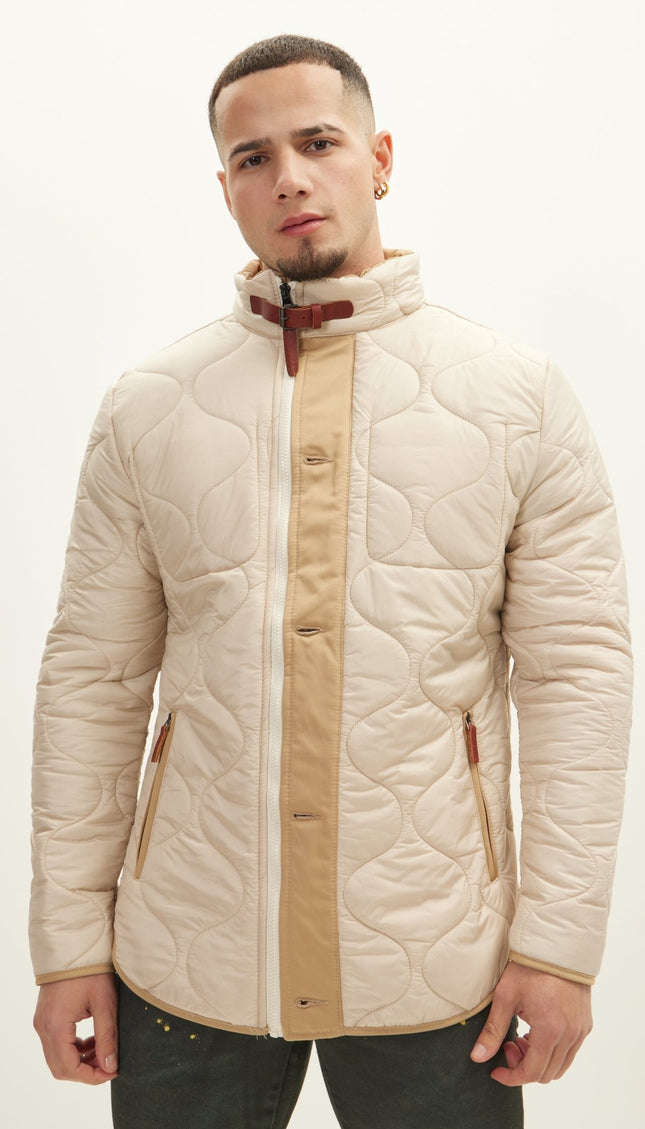 Light Padded Zipper-Up Coat - Stone - Ron Tomson