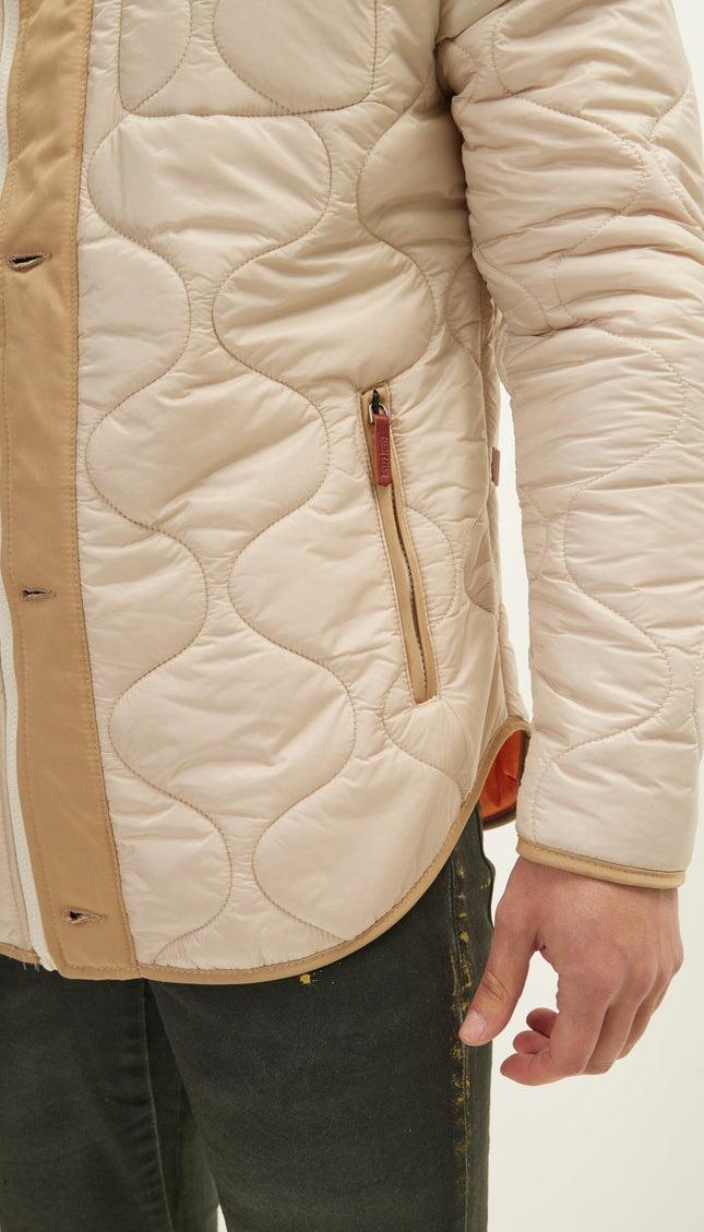 Light Padded Zipper-Up Coat - Stone - Ron Tomson