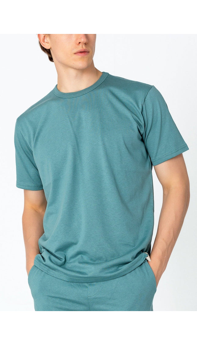 Lightweight Cotton T-shirt - Teal Green - Ron Tomson