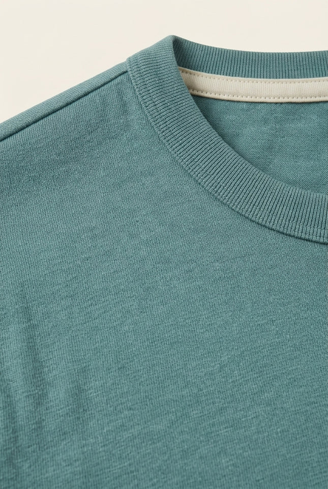 Lightweight Cotton T-shirt - Teal Green - Detail