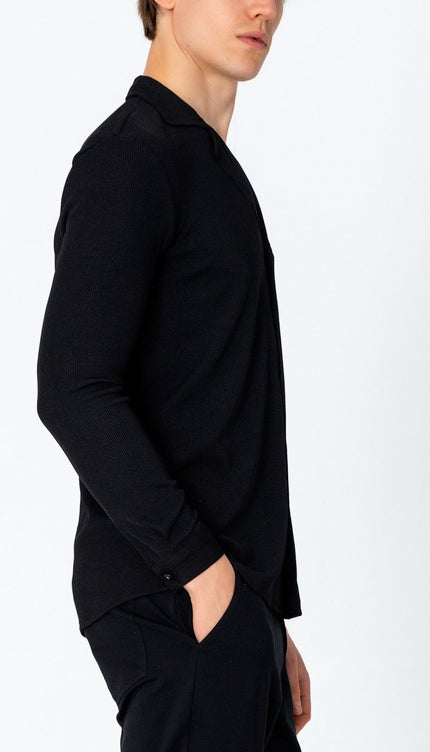 Lightweight Drapery Plisse Shirt - Black - Ron Tomson