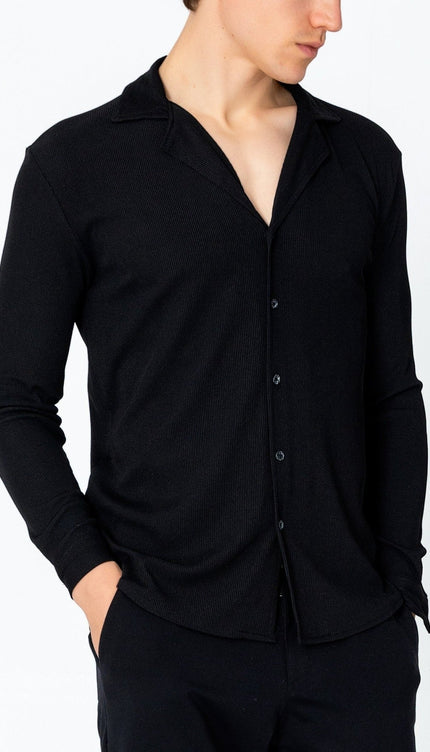 Lightweight Drapery Plisse Shirt - Black - Ron Tomson