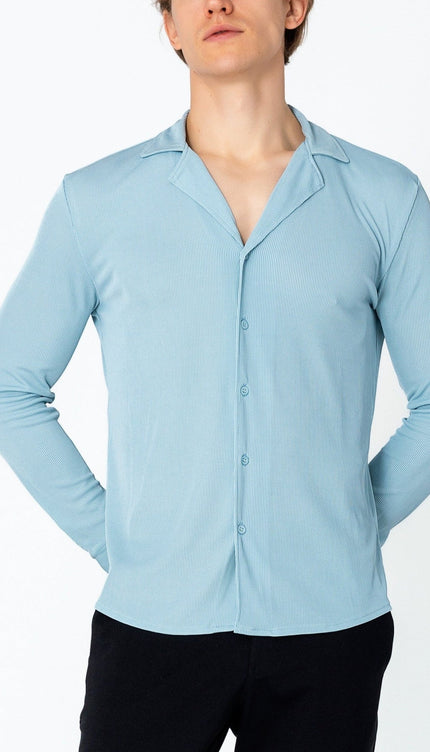Lightweight Drapery Plisse Shirt - Blue - Ron Tomson