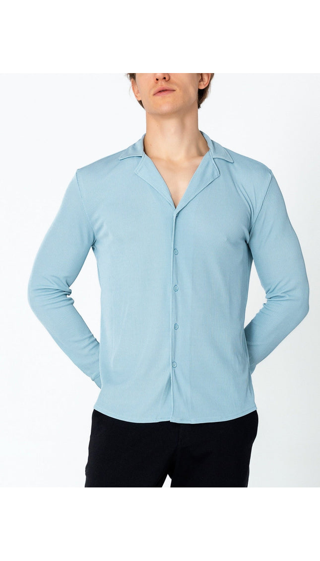 Lightweight Drapery Plisse Shirt - Blue - Ron Tomson