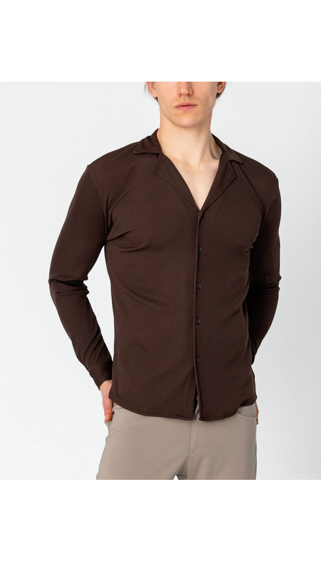 Lightweight Drapery Plisse Shirt - Brown - Ron Tomson
