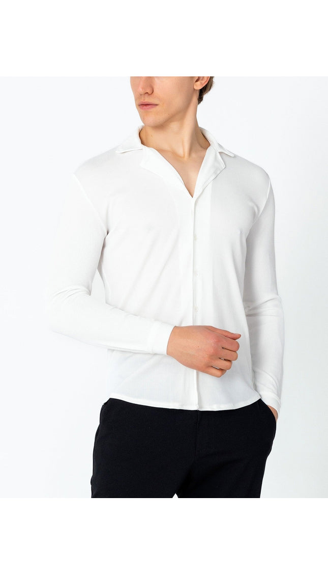 Lightweight Drapery Plisse Shirt - Off White - Ron Tomson