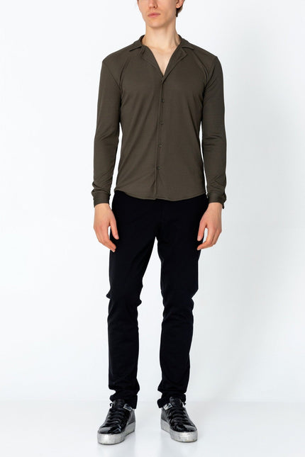 Lightweight Drapery Plisse Shirt - Olive Green - Ron Tomson