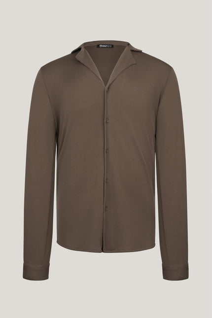 Lightweight Drapery Plisse Shirt - Olive Green - Ron Tomson