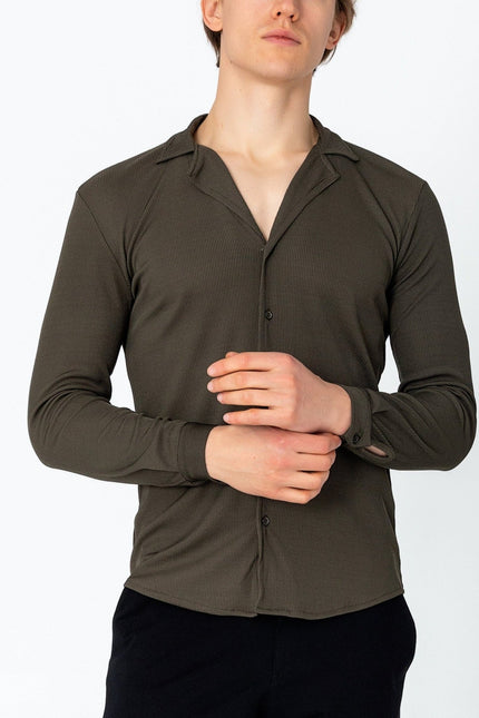 Lightweight Drapery Plisse Shirt - Olive Green - Ron Tomson