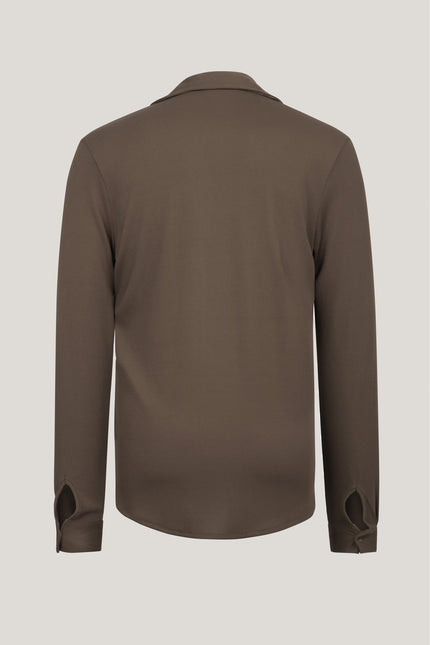 Lightweight Drapery Plisse Shirt - Olive Green - Ron Tomson