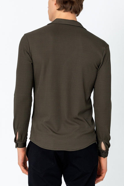 Lightweight Drapery Plisse Shirt - Olive Green - Ron Tomson