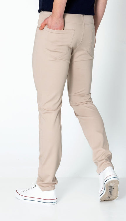 Lightweight Fitted Casual Pants - Beige - Ron Tomson