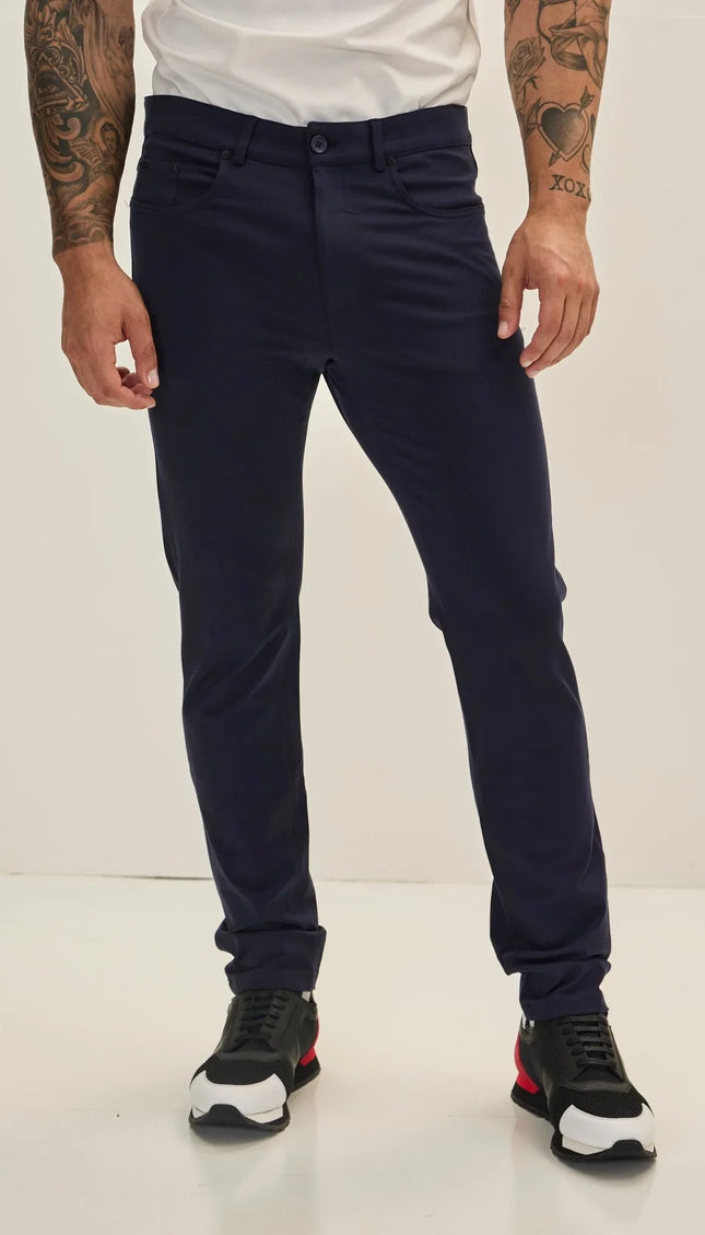 Lightweight Fitted Casual Pants - Navy - Ron Tomson