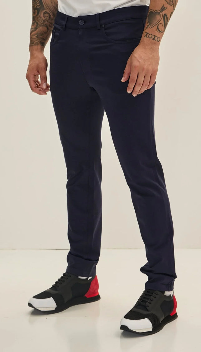Lightweight Fitted Casual Pants - Navy - Ron Tomson