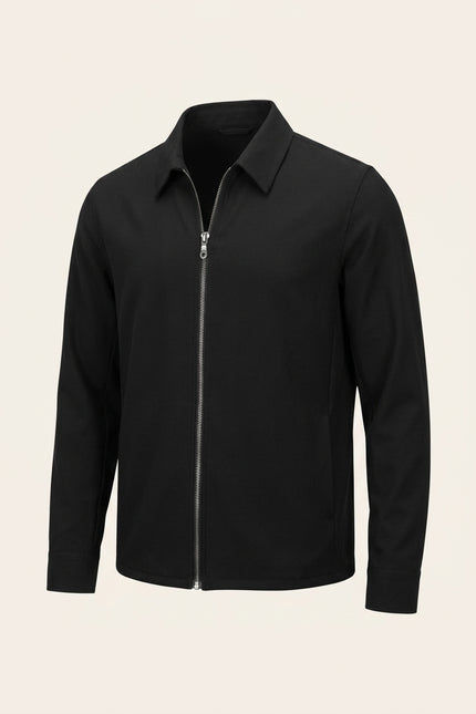 Lightweight Full-Zip Shacket - Black - Front