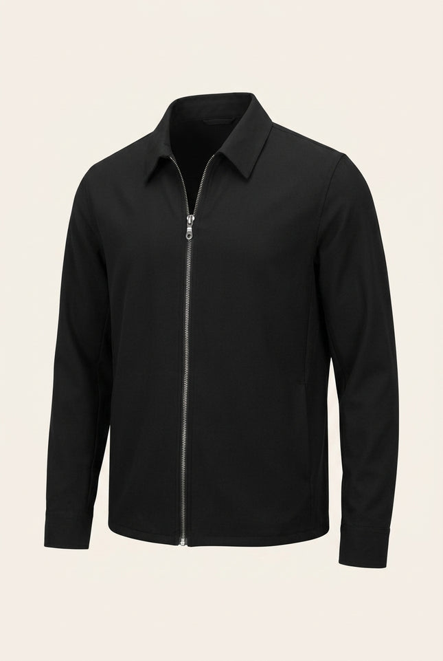 Lightweight Full-Zip Shacket - Black - Front