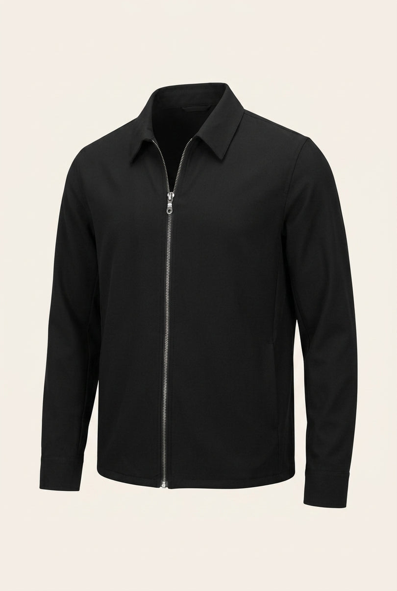 Lightweight Full-Zip Shacket - Black - Front