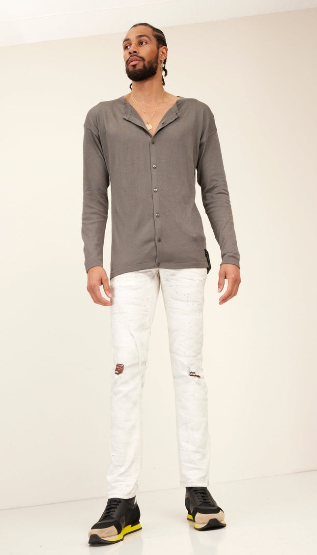 Lightweight Knit Shacket - Anthracite - Ron Tomson