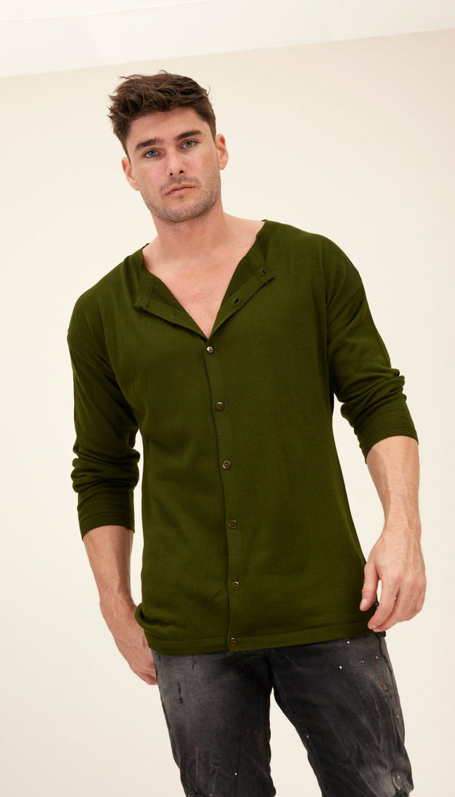 Lightweight Knit Shacket - Khaki - Ron Tomson