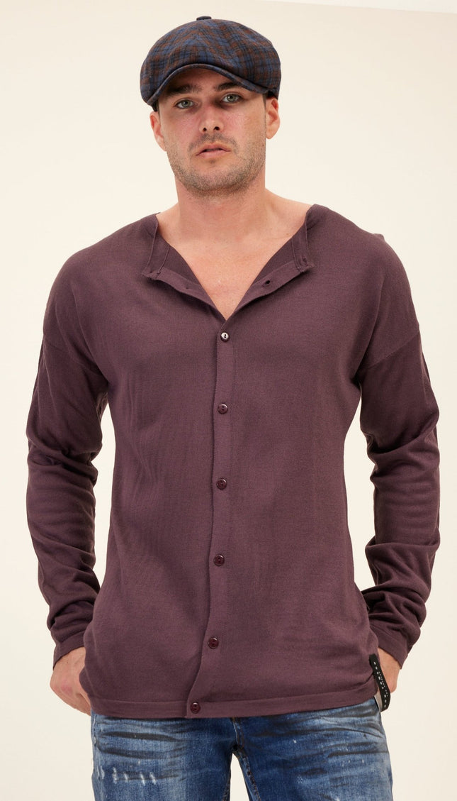 Lightweight Knit Shacket - Plum - Ron Tomson