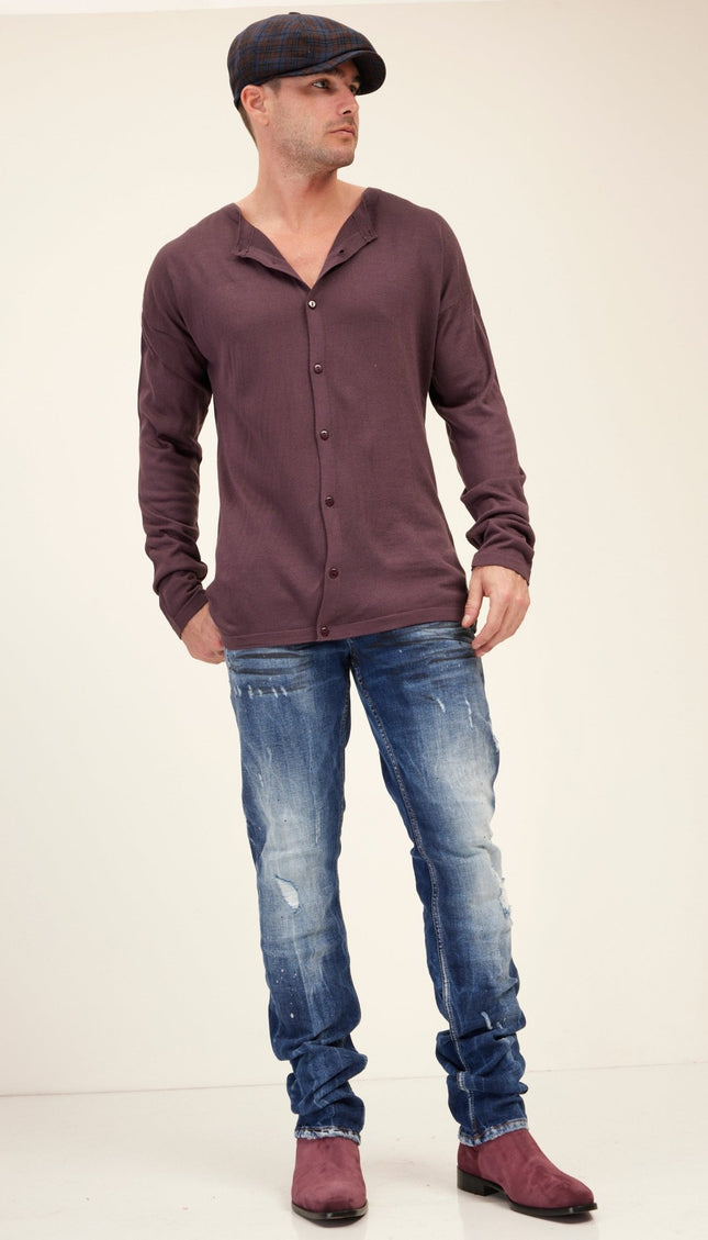 Lightweight Knit Shacket - Plum - Ron Tomson