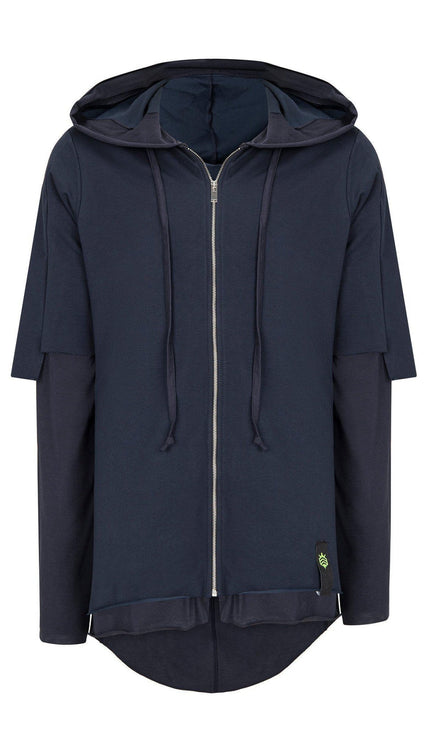 Lightweight Layered Zip Hoodie - Navy - Ron Tomson