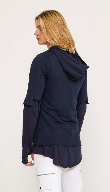 Lightweight Layered Zip Hoodie - Navy - Ron Tomson