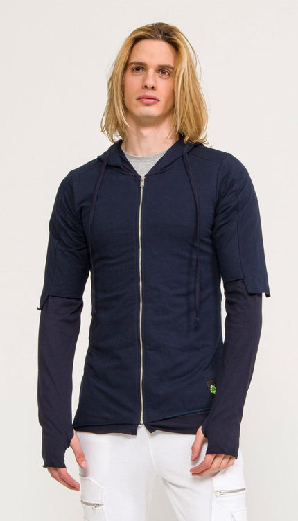 Lightweight Layered Zip Hoodie - Navy - Ron Tomson