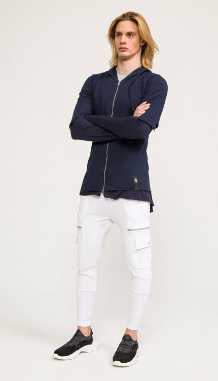 Lightweight Layered Zip Hoodie - Navy - Ron Tomson