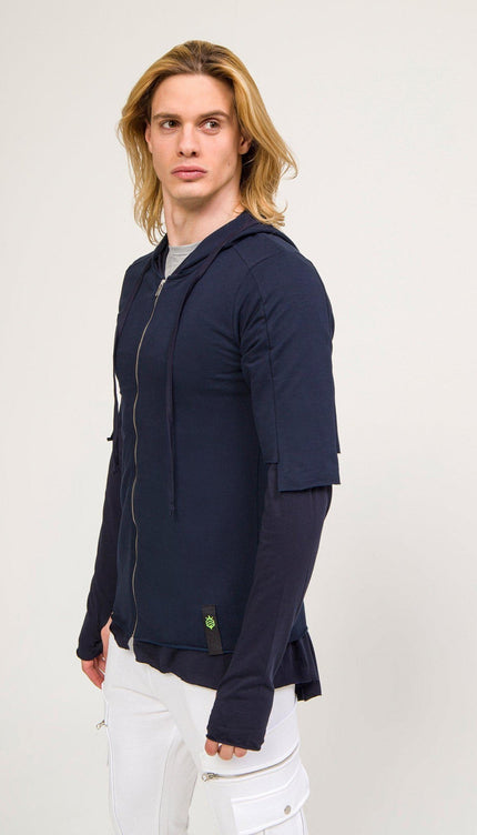 Lightweight Layered Zip Hoodie - Navy - Ron Tomson