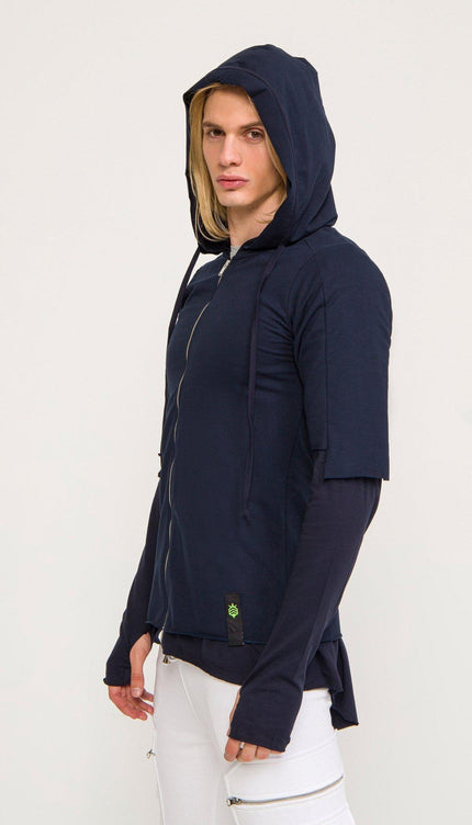 Lightweight Layered Zip Hoodie - Navy - Ron Tomson