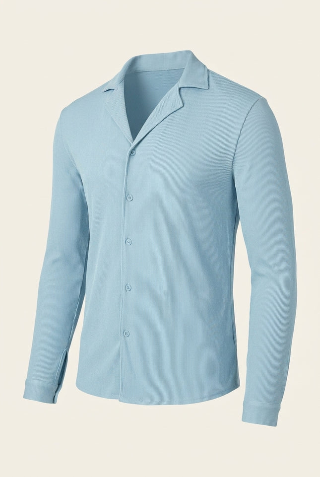 Lightweight Plisse Shirt - Blue - Front