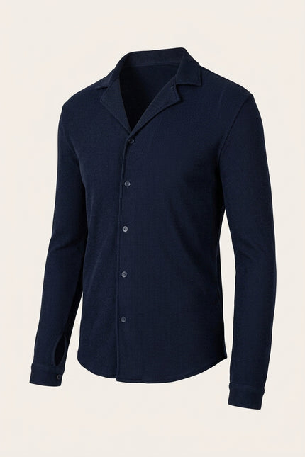 Lightweight Plisse Shirt - Navy - Front