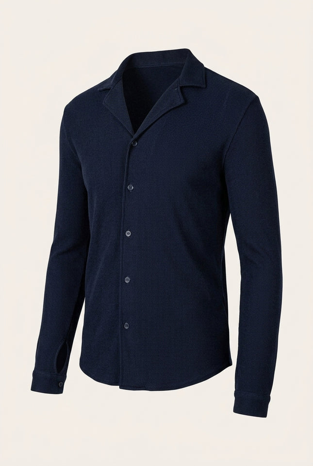Lightweight Plisse Shirt - Navy - Front