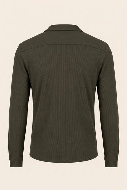 Lightweight Plisse Shirt - Olive Green - Back