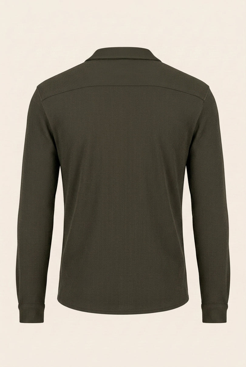 Lightweight Plisse Shirt - Olive Green - Back